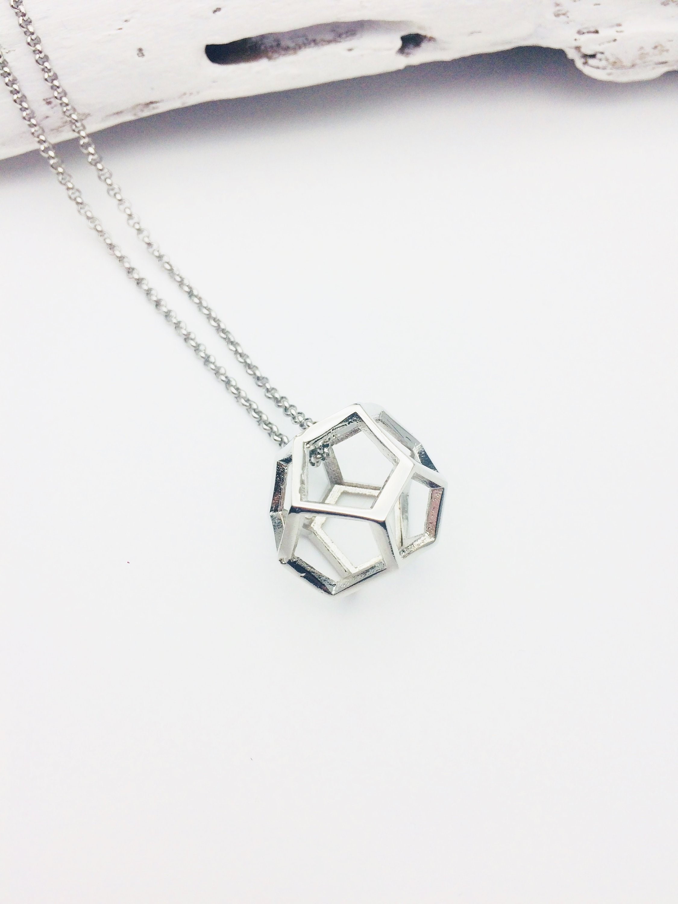 Silver Polygon 3D Necklace Dodecahedron silver brass pendant | Etsy