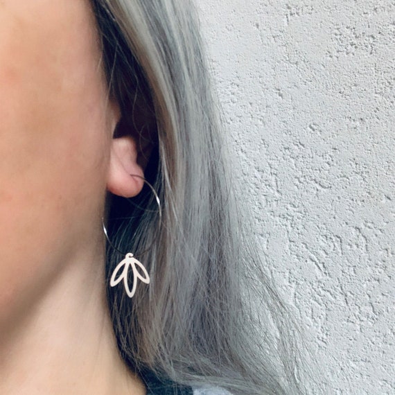 Silver Hoops Earrings LEAVES stainless steel