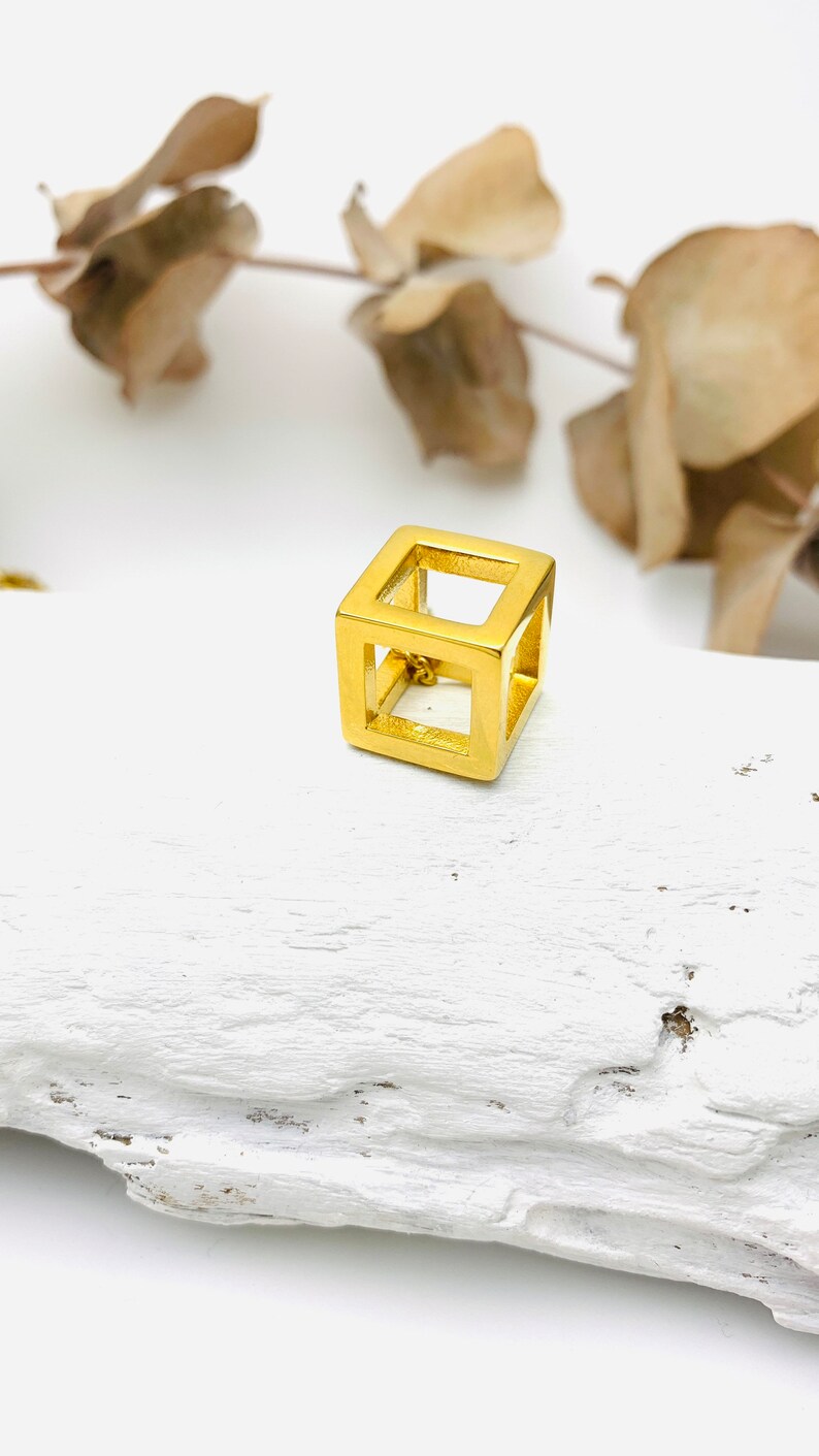 Gold Cube Necklace Minimalist stainless steel pendant 3D image 8