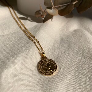 Gold Coin Necklace, Round Medallion Charm, gold plated color stainless steel image 9