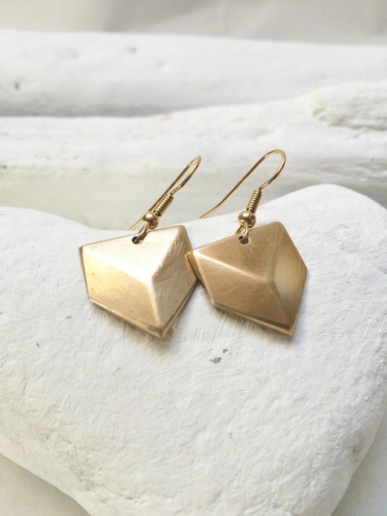 Gold Brass Chevron Earrings//Geometric Pendants Earrings raw brass Chevron with stainless steel earwires//Hypoallergenic gold earrings image 5