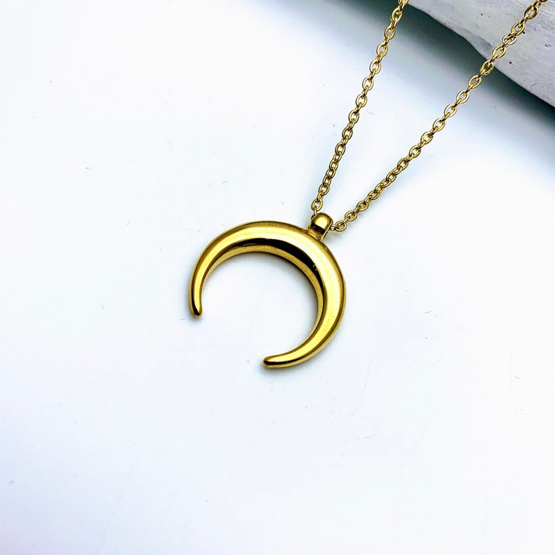 Gold Horn Necklace, Crescent Moon Necklace, stainless steel image 2