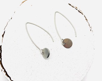 Long Silver steel mini dots disc Earrings