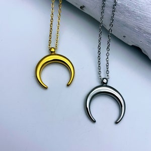 Gold Horn Necklace, Crescent Moon Necklace, stainless steel image 9