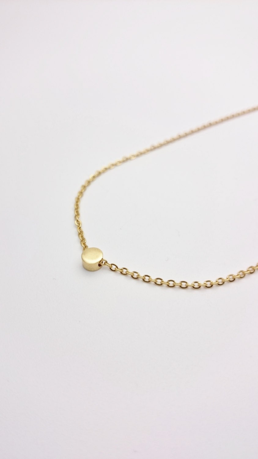 Gold tiny round charm necklace yellow gold plated 18k Etsy