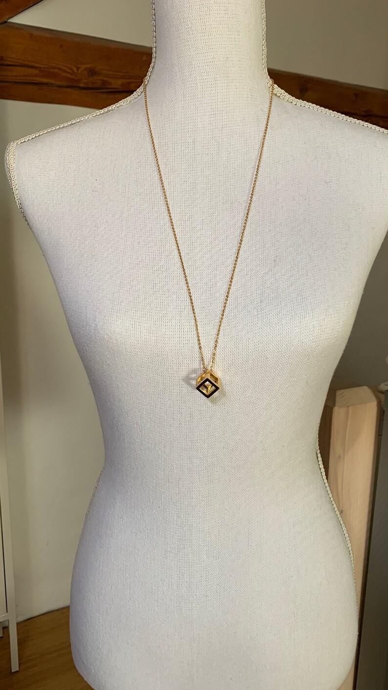 Gold Cube Necklace Minimalist stainless steel pendant 3D image 2