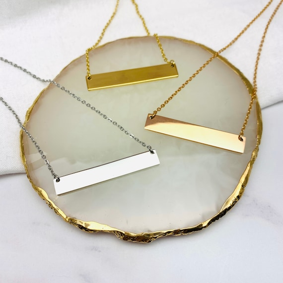 Necklace Horizontal Bar 18k plated stainless steel, Gold, Rose Gold, Silver