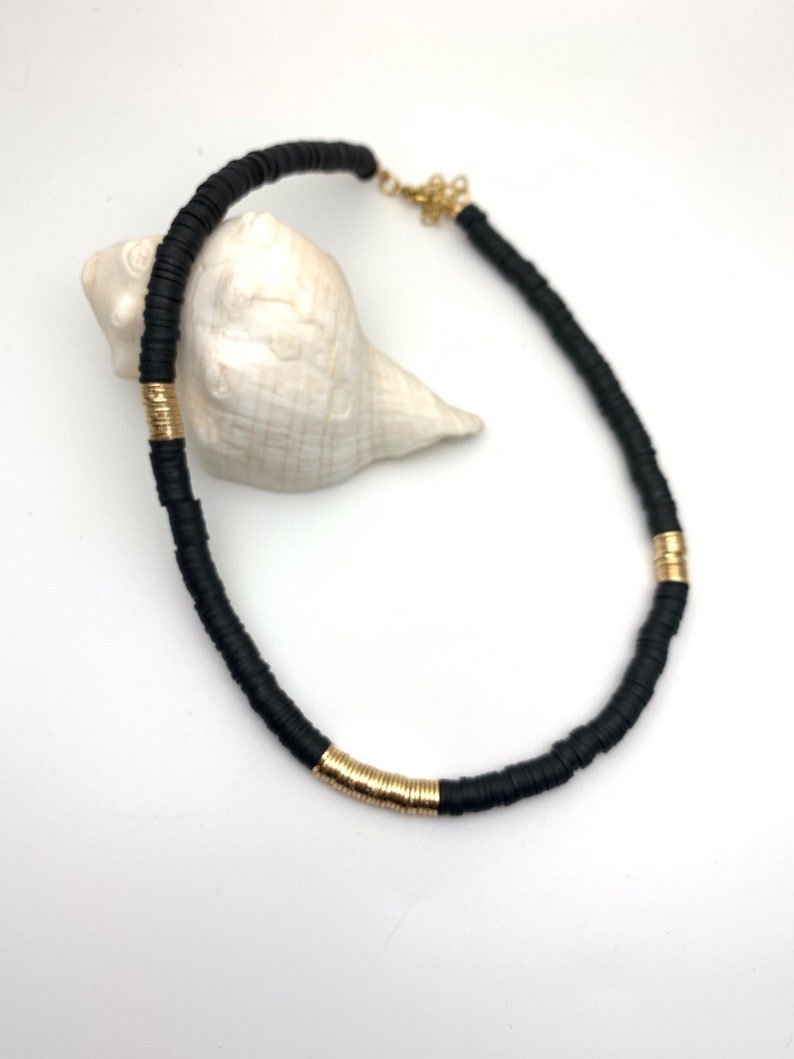 Heishi Beads Surfer Choker Necklace Boho Beads black gold image 4