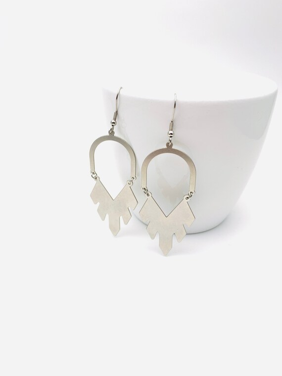 Geometric Feather Earrings dangle silver stainless steel
