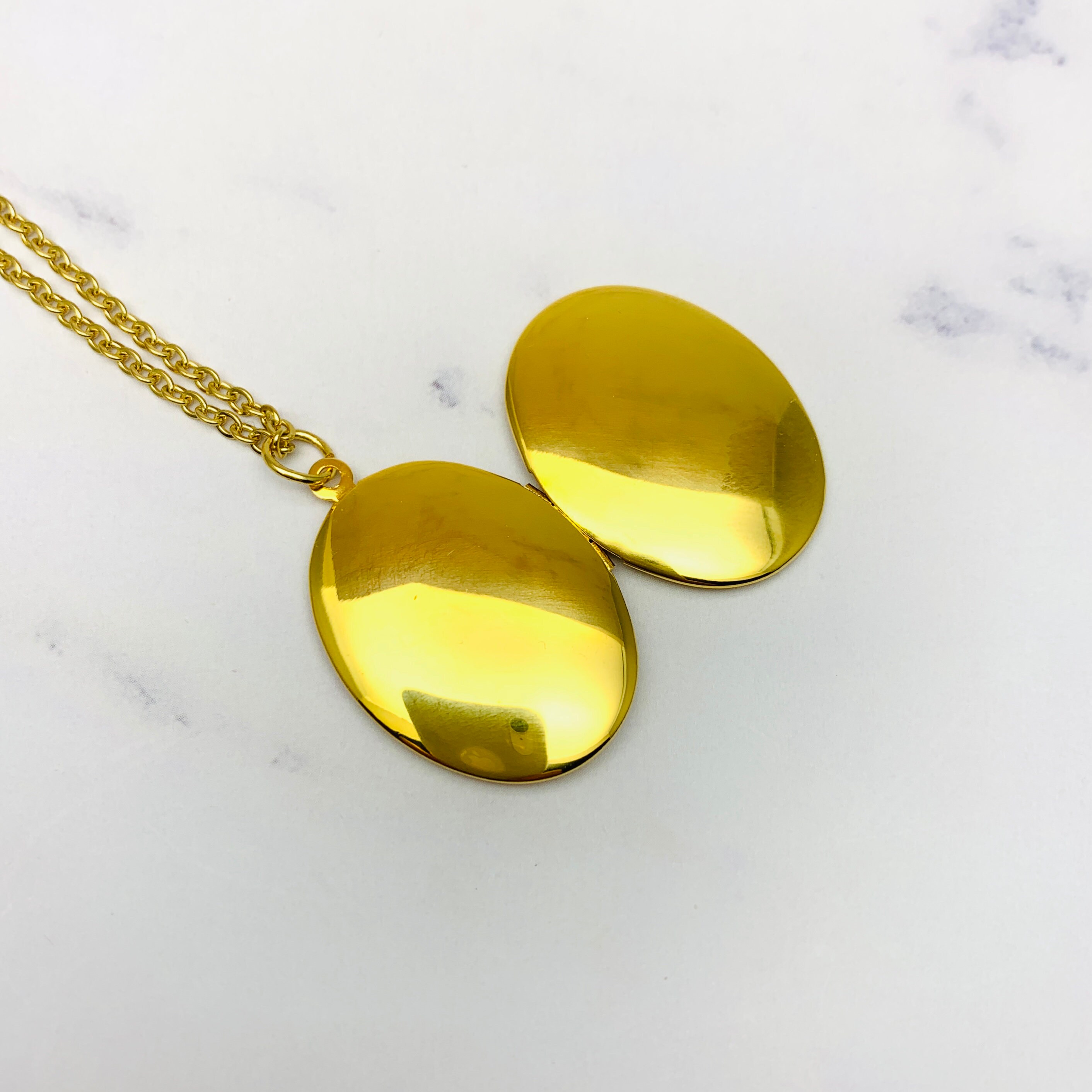 Gs Names Lockets Oval Photo Locket Enamel Necklace, 14k Gold Plated on Stainless Steel ...