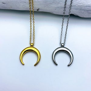 Gold Horn Necklace, Crescent Moon Necklace, stainless steel image 10