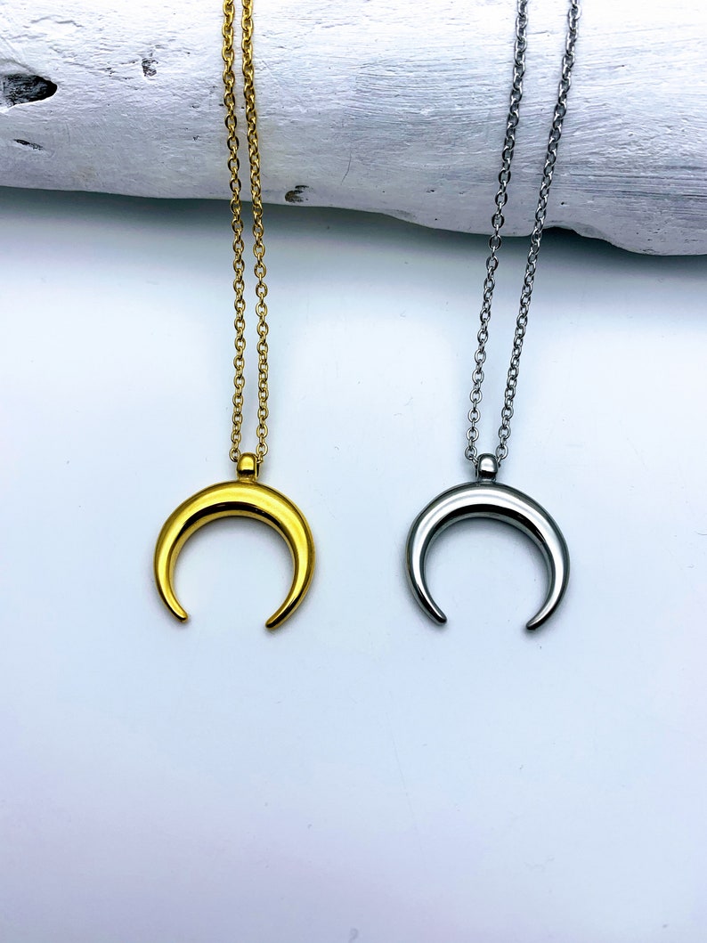 Gold Horn Necklace, Crescent Moon Necklace, stainless steel image 10