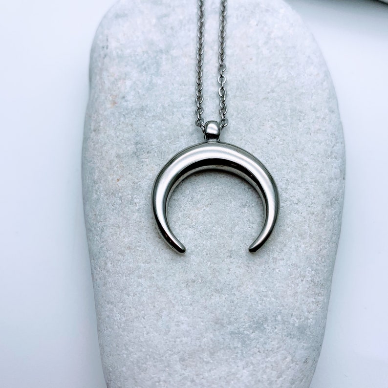 Gold Horn Necklace, Crescent Moon Necklace, stainless steel Silver