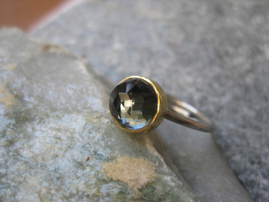 Handgemachter SilberringRing mit NatursteinQuarz und Hämatit Ring