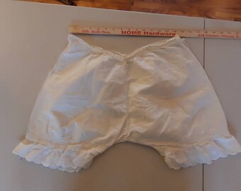 Vintage VICTORIAN Antique Shorts Bloomers Undergarment Cotton Embroidered Eyelet Sage Green