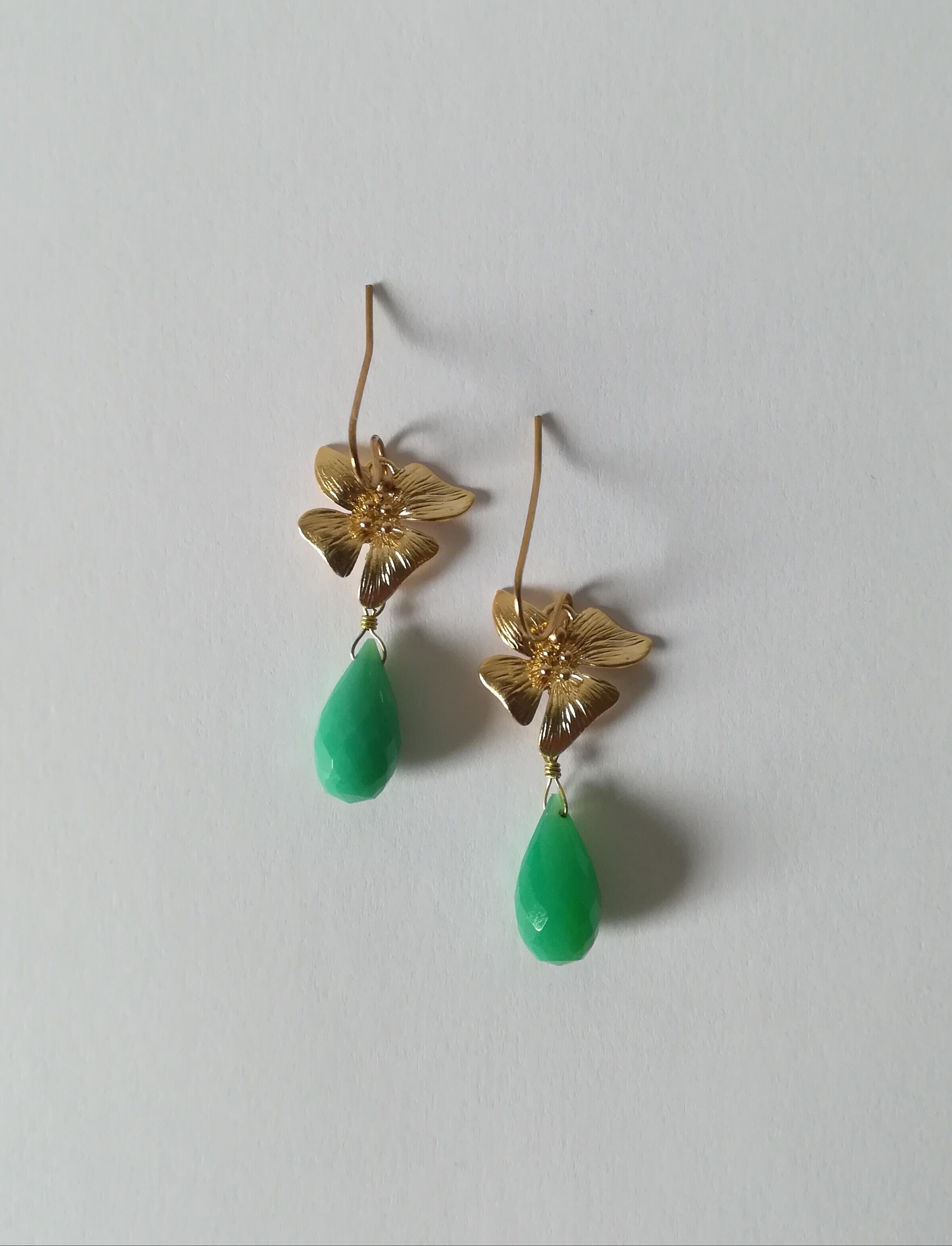Boucles D'oreilles Pendantes En Chrysoprase Verte - Boules En Grappe, Fabrication Inde
