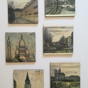 6 Dessous De Verre Vintage 1960 Signés Bernard Buffet – Monuments De Paris