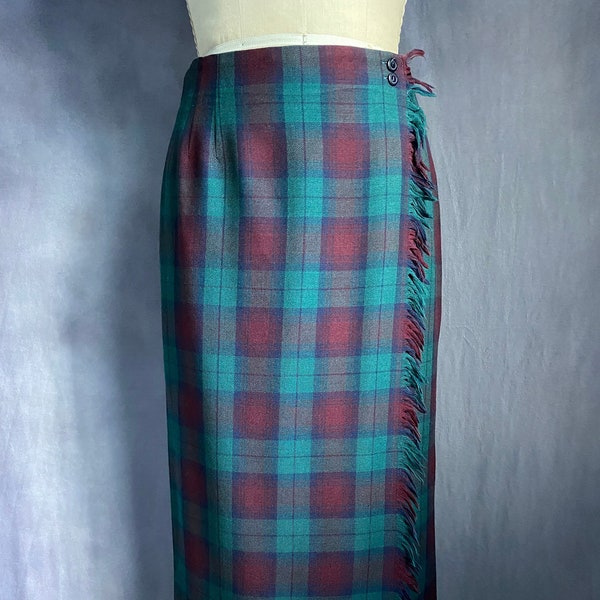 Vintage Rafaella Tartan Plaid Wrap Skirt / 90s Women's Skirt / Worsted Wool