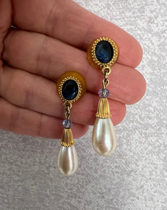 Faux Pearl Drop Earrings, Vintage Costume Jewelry