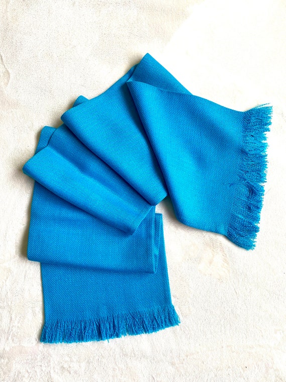Vintage Turquoise Woven Wool Scarf / Long Blue Sc… - image 4