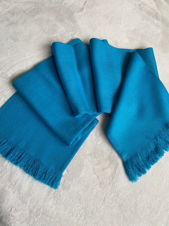 Vintage Turquoise Woven Wool Scarf / Long Blue Sc… - image 3