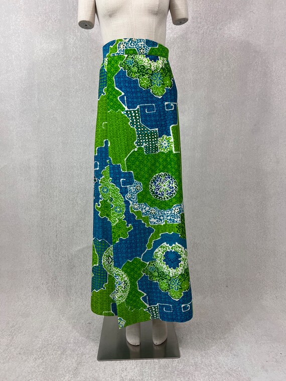 70s Maxi Skirt, Bold Floral and Abstract Print, A… - image 2