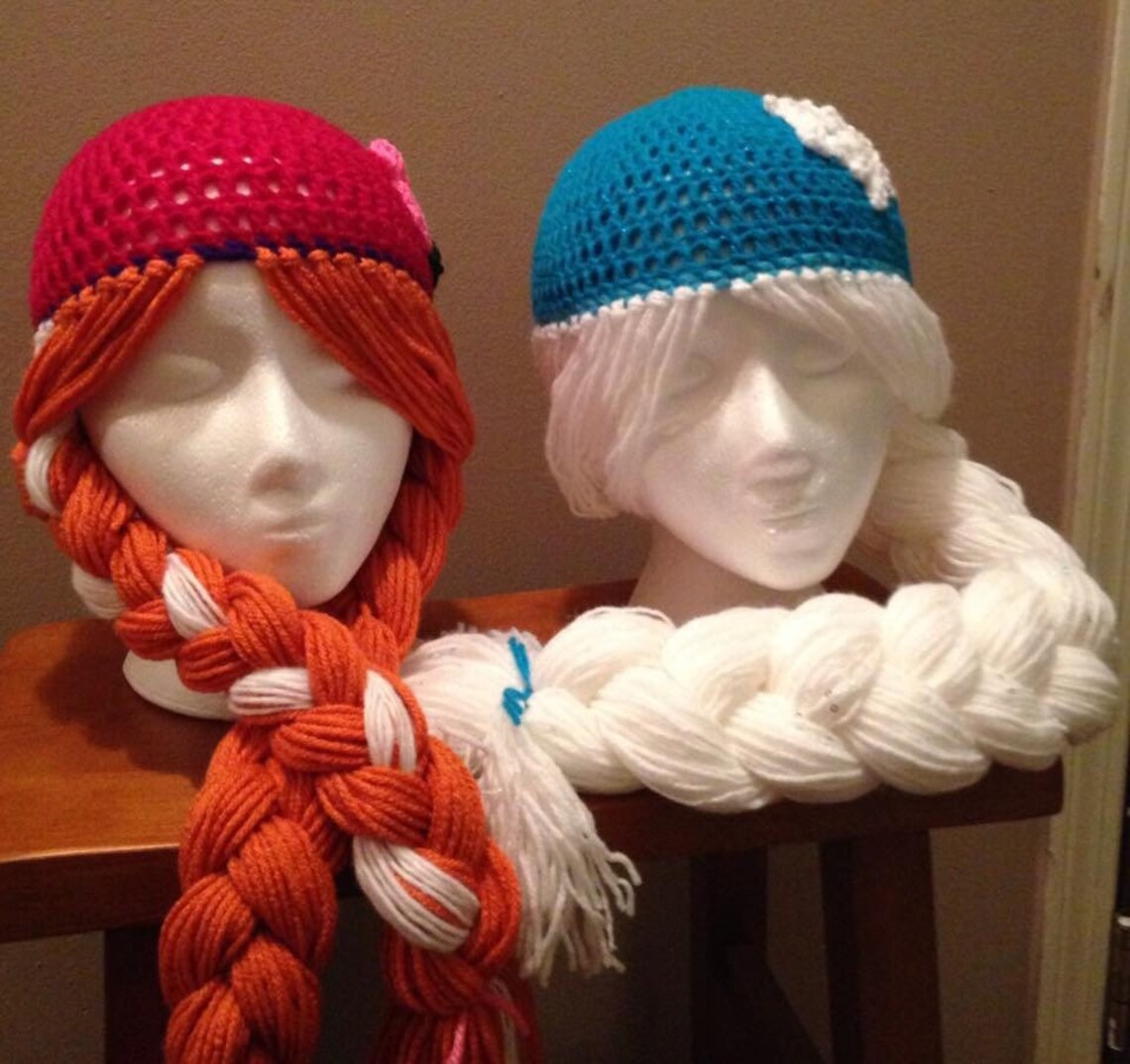 Frozen Inspired Hats elsa and anna Hats With Yarn Hair Etsy