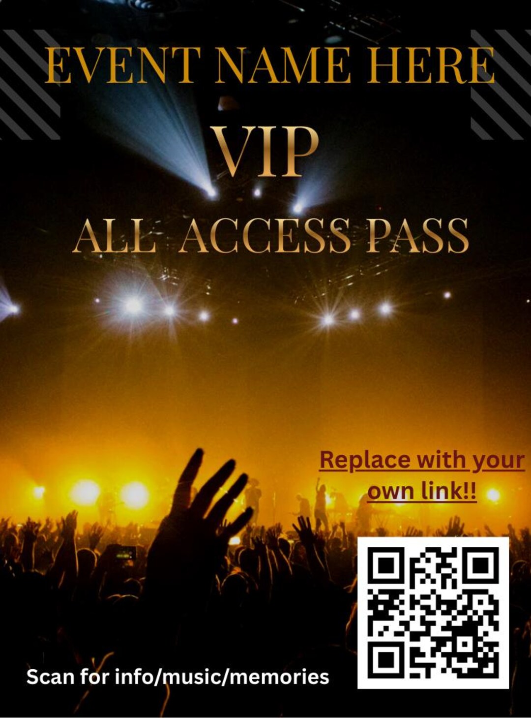 Editable VIP QR Pass | All-access Event Ticket Template | Digital ...