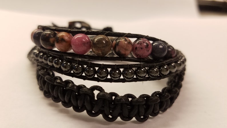 Triple Wrap Leather and Hematite Bracelet