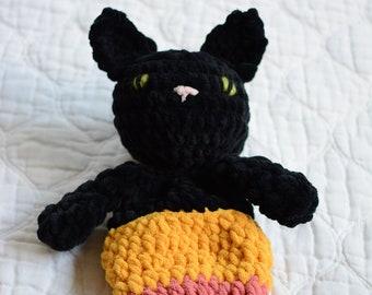 Halloween Merkitty Lovey | Candy Corn Purrmaid Snuggler | Black Cat Cuddler