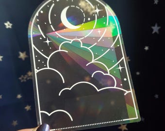 Crescent Moon & Clouds Sun Catcher Sticker