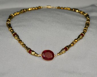 garnet and brass 16" necklace