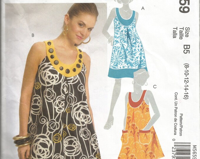 Sleeveless SMOCK Dress / TENT Dress / Contrast YOKE Sun Dress W Pockets