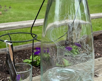 Glass lantern Into the Mystic: Little Witch heavy lantern with wire handle sand etched
