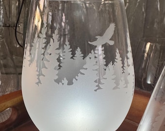 Wilderness Pair set of 2 stemless etched glasses