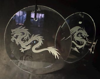Dragon Pair  sand etched bevel edged sun catchers
