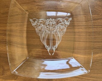 Iris Platter Art Noveau style. 10 inch sand etched