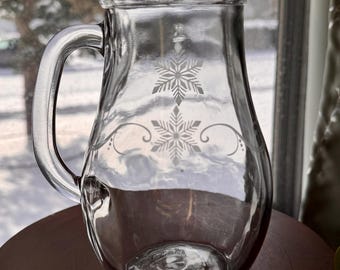 Snowflake Pitcher Sand etched on heavy glass