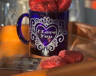 Cobalt Blue Vintage glass mug I love you