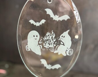 Ghost Roast sand etched oval suncatcher