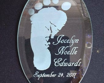 Baby's First Ornament single foot print 6 x 9 Bevel edged Oval