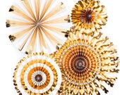 Gold Party Fans / Pinwheels / Wedding / Rosettes / Photo Backdrop / Gold Metallic / Baby Shower / Birthday Party
