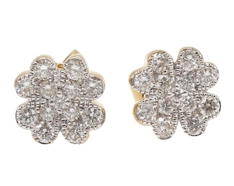 18K Yellow Gold and Diamond Four Leaf Clover Stud Earrings