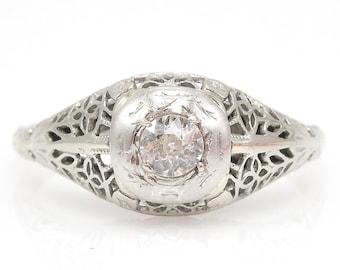 Original 0.42ct Art Deco Filigree and Diamond Ring in 14K White Gold