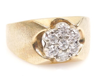 Heavy 14K Yellow Gold and Diamond Man's Ring