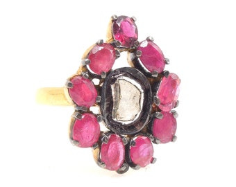 Vermeil Macle Diamond and Ruby Ring - Sterling Silver & Gold