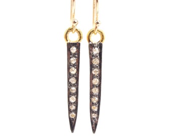 Vermeil Sterling Silver and Diamond Drop Earrings on Yellow Gold Ear Wire