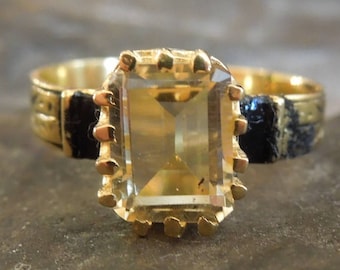 Victorian Style Emerald Cut Citrine Ring - Vermeil (Gold & Sterling Silver)