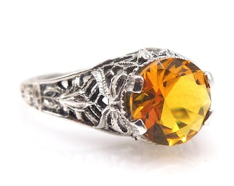 Art Deco Style Citrine Sterling Silver Filigree Mounting