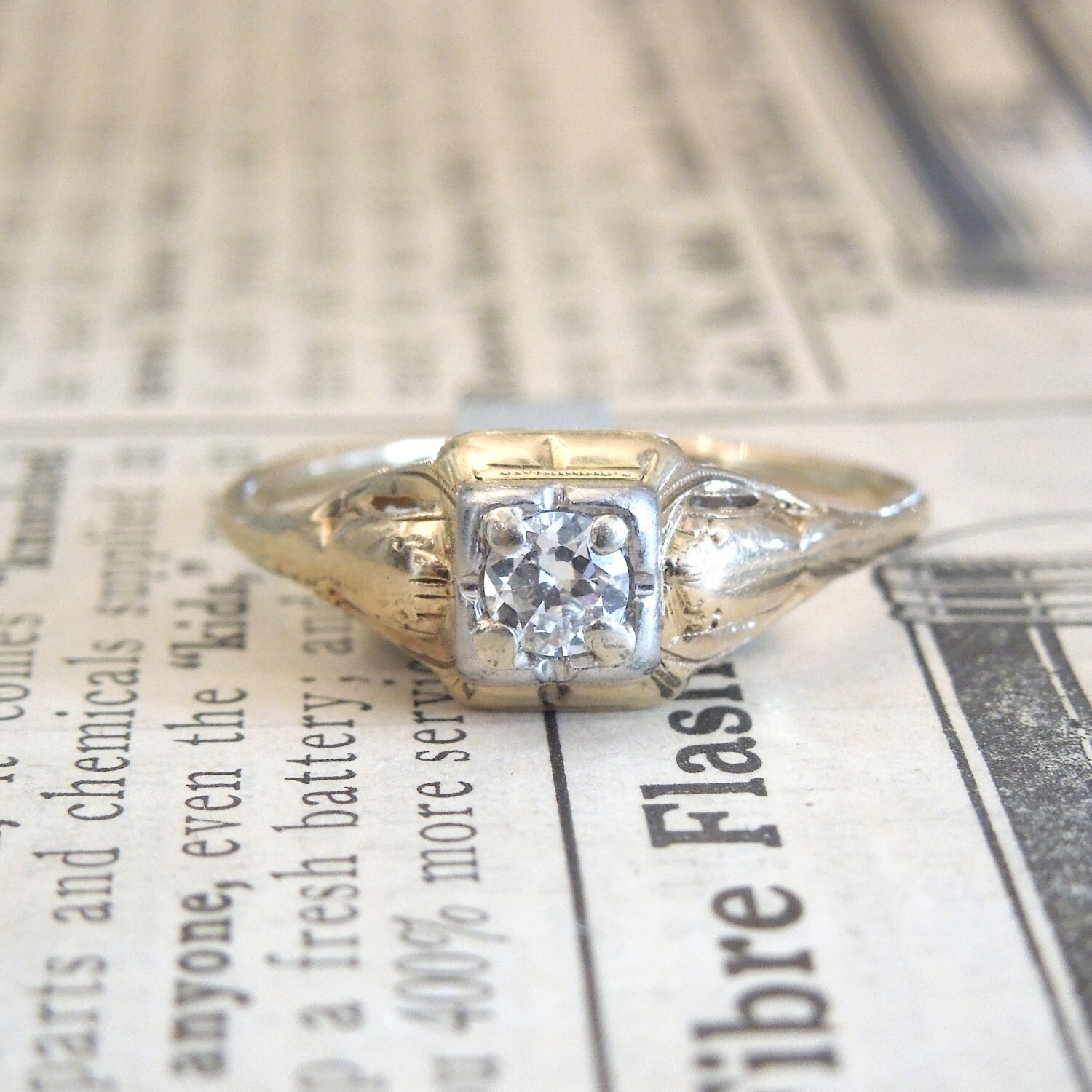 Original Retro Diamond Quarter Carat and Yellow Gold Ring Etsy